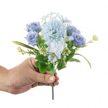 1PC/3PCS Artificial Flowers Silk Hydrangea Bouquets Fake Tea Roses For Autumn Wedding Vase For Home Dining Room Bedroom Decorations, Festival Birthday Party Accessories, Outdoor Garden Decorations, Valentine Day, Gift Home Decor Christmas Decorations Christmas - Blue - View 8