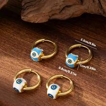1 Cặp thời trang thép không gỉ mạ vàng 18K hình mắt quỷ màu xanh lam, bông tai tròn, thích hợp cho phụ nữ đeo hàng ngày - Vàng - Xem 4