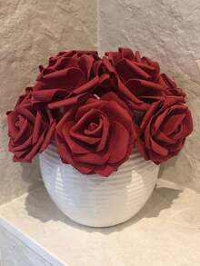 10pcs Foam Simulation Rose Flowers For Home Decoration - Burgundy - View 3
