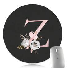 Alfombrilla de ratón con letras rosadas para juegos, teclado de juego de piel sintética suave de alta calidad, redonda, impermeable, antideslizante, para computadora portátil y computadora de oficina - Negro - Ver 9