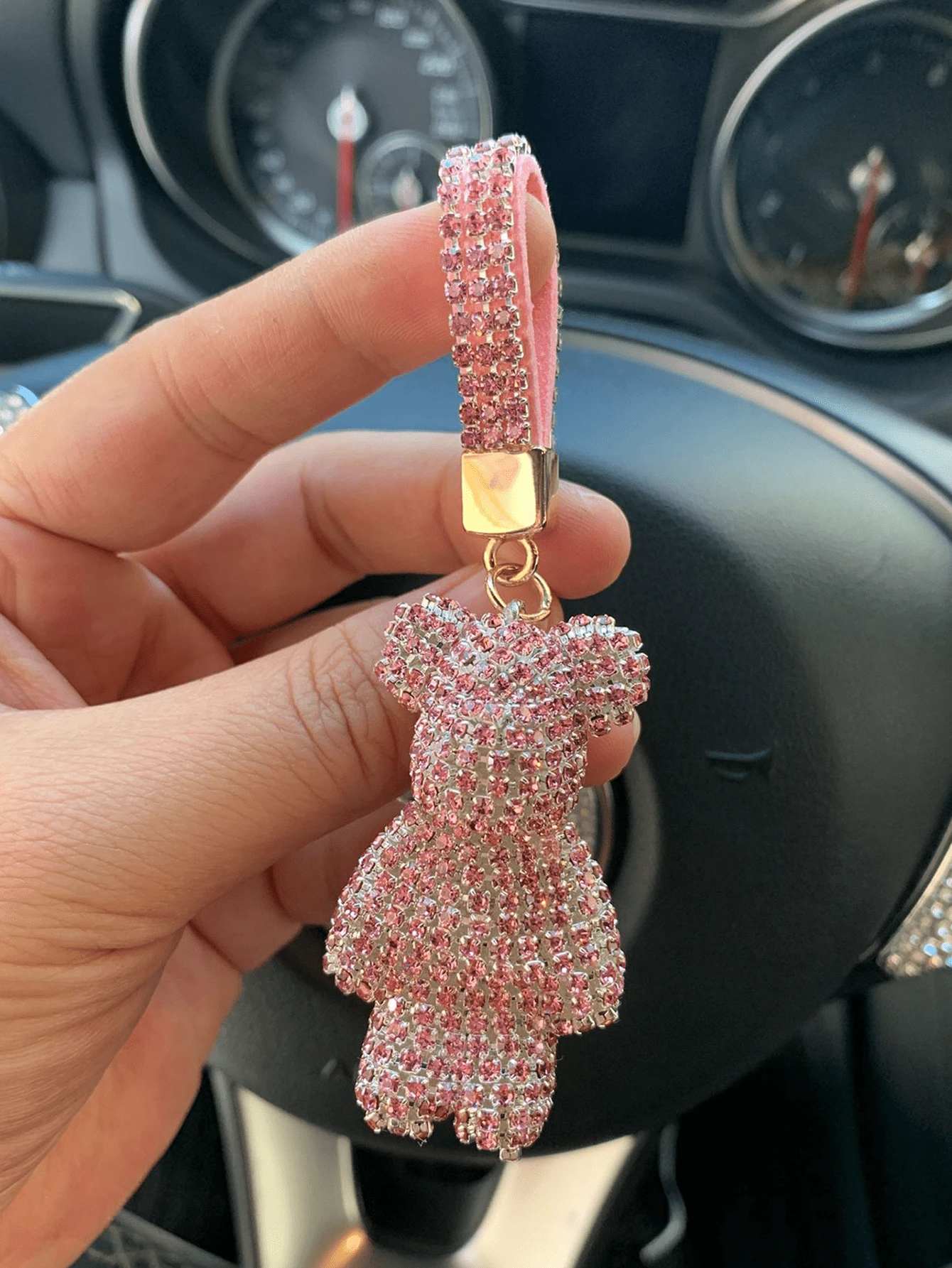 Bling Cute Teddy Bear Car Key-Chain Accessories Decorations Pendants Creative Cool Diamond Bear Design Pendant Keychain With Sparkly Rhinestone - Pink - View 1