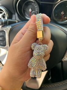 Bling Cute Teddy Bear Car Key-Chain Accessories Decorations Pendants Creative Cool Diamond Bear Design Pendant Keychain With Sparkly Rhinestone - Pink - View 4