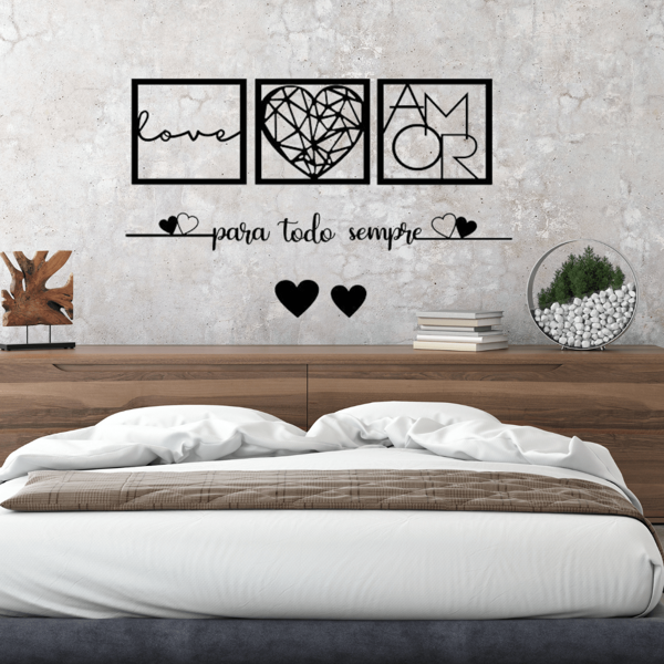 Kit 3 Quadrinhos Placas Decorativa Em Mdf + Letreiro Para Todo Sempre Em Mdf Pintado Preto
