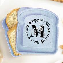 1入組手提三明治盒吐司便當，可重複使用的學生食品容器，零食盒創意26個首字母三明治盒，辦公室工作者便當盒