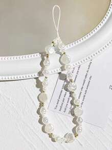 1 件式珍珠手机挂绳礼物，适合送给母亲、家人、朋友、生日、节日的手机挂饰、手机链 - 白色 - 查看 2