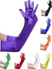 1 Pair Women Long Satin Gloves Suitable For Formal Dress, Parties And Performances Halloween Wedding