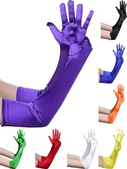 1 Pair Women Long Satin Gloves Suitable For Formal Dress, Parties And Performances Halloween Wedding