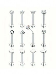12 pièces Boucles d'oreilles à dos plat de 16G 18G 20G en acier inoxydable 316L, sans filetage, bijoux de perçage de nez de cartilage de tragus de broche de poussée de lèvre de bague de Medusa hypoallergéniques pour hommes et femmes