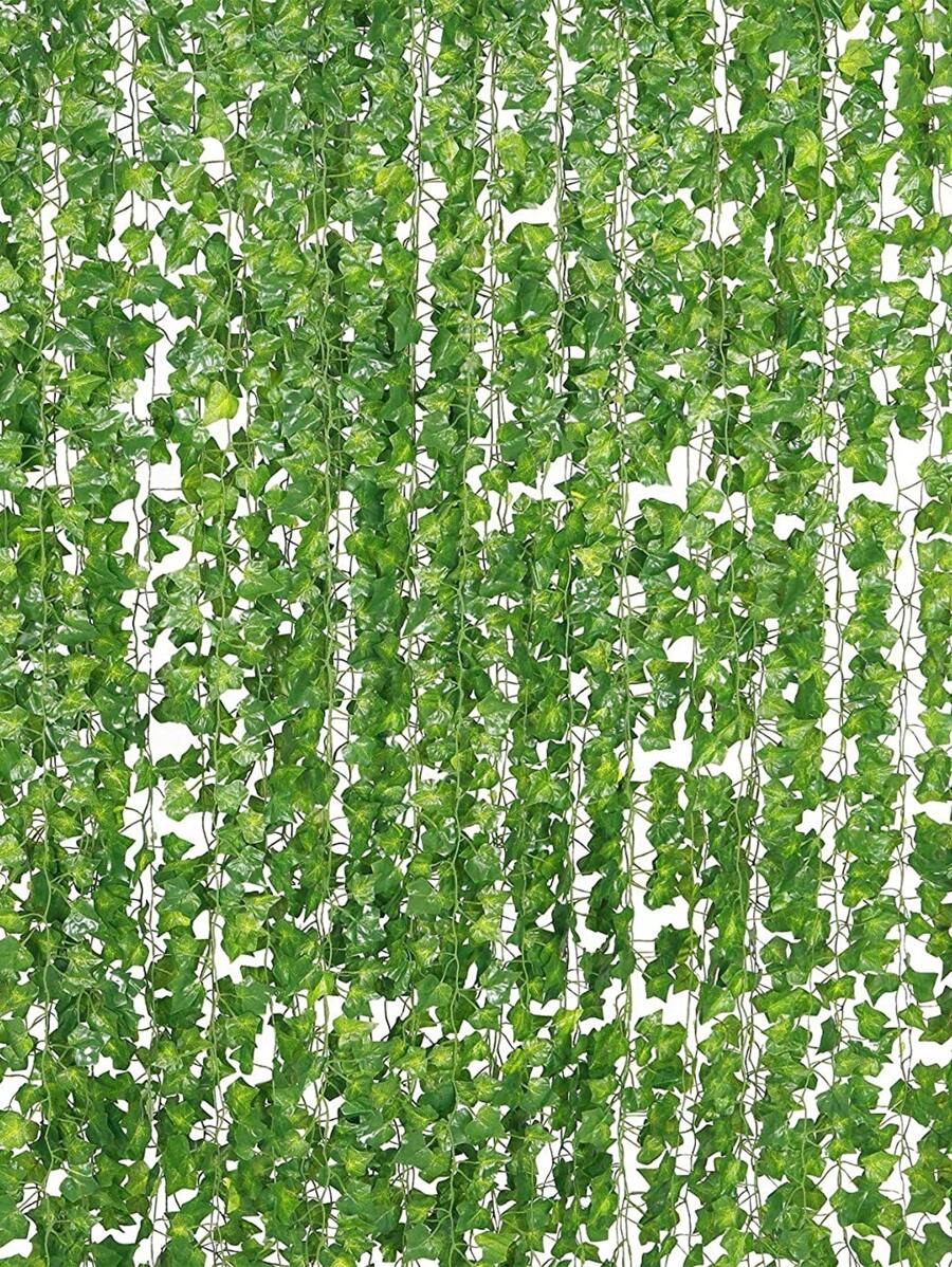 12/24入組人工綠色植物鏈牆掛葉子，適用於家居，花園，婚禮，常春藤花環裝飾花圈，假常春藤房間，臥室掛牆裝飾背景，森林主題派對，婚禮裝飾 - 綠色 - 查看 1