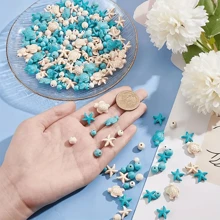 80pcs Artificial Turquoise Turtles And Starfish Shape Beads, For Making Bracelets, Necklaces, Earrings, Keychains, Summer Beach Vacation Anklets, Pendants, Accessories, Holiday Party Gifts - Multicolor - View 3