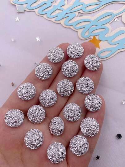 40 st hartsbelagda silverfärgade 12 mm runda plattbakspärlor med strass för bröllopshantverk gör-det-själv