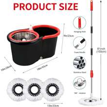 Spin Mop And Bucket With Wringer Set For Home,360° Mop And Bucket Clean And Dirty Water,Wet Dust Mop For Floor Cleaning With 3 Mop Heads,61" Stainless Steel Extended Handle Spinning Mop Bucket System For Floor Cleaning, Black - màu đen - Xem 2