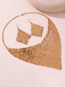 NAIZHU Ensemble de collier et boucles d'oreilles pour femmes à motif léopard exagéré et texture métallique de 3 pièces pour fête à la mode
