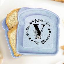 1入組手提三明治盒吐司便當，可重複使用的學生食品容器，零食盒創意26個首字母三明治盒，辦公室工作者便當盒