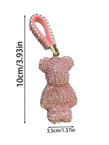Bling Cute Teddy Bear Car Key-Chain Accessories Decorations Pendants Creative Cool Diamond Bear Design Pendant Keychain With Sparkly Rhinestone - Pink - View 5