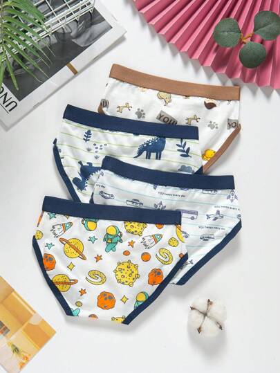 Young Boy 4 Packs Cartoon Pattern Four Corner Combination Underwear