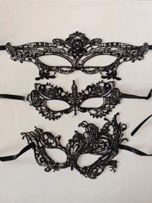 3入組萬聖節性感威尼斯人半臉彩妝化妝舞會、夜總會和戶外運動裝飾成人面具套裝 - 黑色 - 查看 10