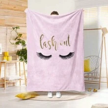 1 pieza Manta gruesa de felpa Coral de doble cara con impreso de un lindo y dulce rostro de chica con pestañas rizadas en color rosa - Material de forro polar de franela suave, cálido, acogedor y multiusos para oficina, viajes, camping, hogar y sofá - Adecuado para uso en las cuatro estaciones.