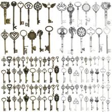 12/20/40/100pcs Mix Vintage Skeleton Keys Set, Filigree Steampunk Keys, Antique Bronze Silvery Keys Charms Pendants, For DIY Necklace Bracelet Jewelry Making Findings