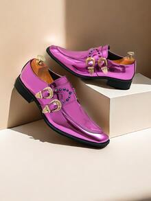 Zapatos cuadrados para hombre para bodas, negocios y fiestas formales - Rojo - Ver 3