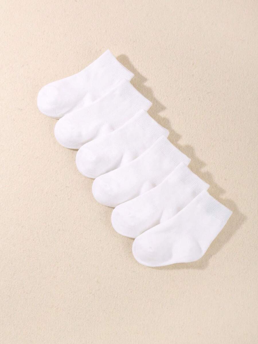 6對休閒簡約白色嬰兒襪 - 白色 - 查看 1