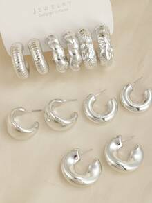 Conjunto de 3 pares de aretes geométricos de aro trenzado en forma de gota de agua con forma de C - Multicolor - Ver 9