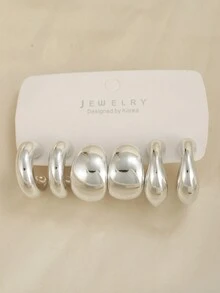 Conjunto de 3 pares de aretes geométricos de aro trenzado en forma de gota de agua con forma de C - Multicolor - Ver 8