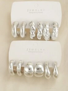 Conjunto de 3 pares de aretes geométricos de aro trenzado en forma de gota de agua con forma de C - Multicolor - Ver 6