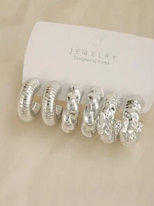 Conjunto de 3 pares de aretes geométricos de aro trenzado en forma de gota de agua con forma de C - Multicolor - Ver 7