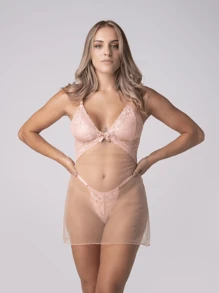 Kit 3 Camisola Feminina Tule Com Calcinha Fio Transparente Sensual Sem Bojo