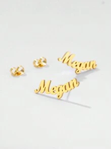 Boucles d'oreilles personnalisées avec nom pour femmes, boucles d'oreilles clous de plaque signalétique personnalisées en acier inoxydable couleur or pour accessoires de port quotidien