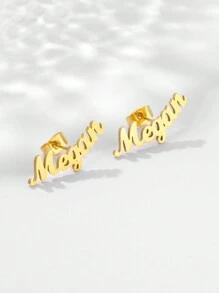 Boucles d'oreilles personnalisées avec nom pour femmes, boucles d'oreilles clous de plaque signalétique personnalisées en acier inoxydable couleur or pour accessoires de port quotidien