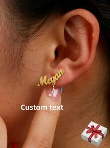 Boucles d'oreilles personnalisées avec nom pour femmes, boucles d'oreilles clous de plaque signalétique personnalisées en acier inoxydable couleur or pour accessoires de port quotidien