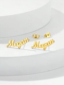 Boucles d'oreilles personnalisées avec nom pour femmes, boucles d'oreilles clous de plaque signalétique personnalisées en acier inoxydable couleur or pour accessoires de port quotidien