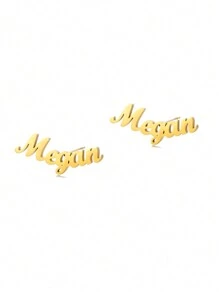 Boucles d'oreilles personnalisées avec nom pour femmes, boucles d'oreilles clous de plaque signalétique personnalisées en acier inoxydable couleur or pour accessoires de port quotidien