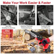 Mini Chainsaw Cordless, 6-Inch 21V Portable Electric Small Handheld Chain Saw,2Pack 2000mAh Rechargeable Battery Powered With Security Lock For Trees Branches Trimming Wood Cutting Tools