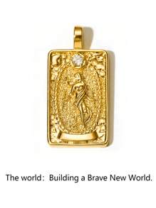 1pc Tarot The Mysteries Of Nature 0-21 Major Arcana Tarot Card Pendant Necklace, Fortune Telling Secrets Room Rich Mysteries Profound Secrets Tarot Cards, Best Friend Gift, Exquisite Gift (The Fool, The Magician, The High Priestess, The Empress, The Emperor, The Hierophant, The Lovers, The Chariot, Strength, The Hermit, Wheel Of Fortune, Justice, The Hanged Man, Death, Temperance, The Devil, The Tower, The Star, The Moon, The Sun, Judgement, The World) - 金色 - 查看 27