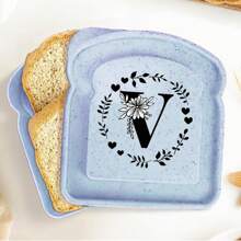 1入組手提三明治盒吐司便當，可重複使用的學生食品容器，零食盒創意26個首字母三明治盒，辦公室工作者便當盒