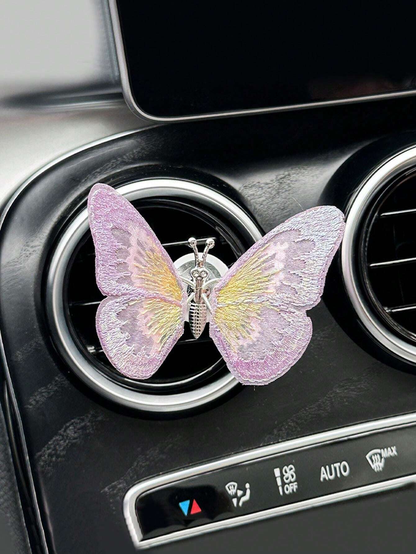1pc Lavender Embroidered Butterfly Car Interior Decor, Moving Butterfly