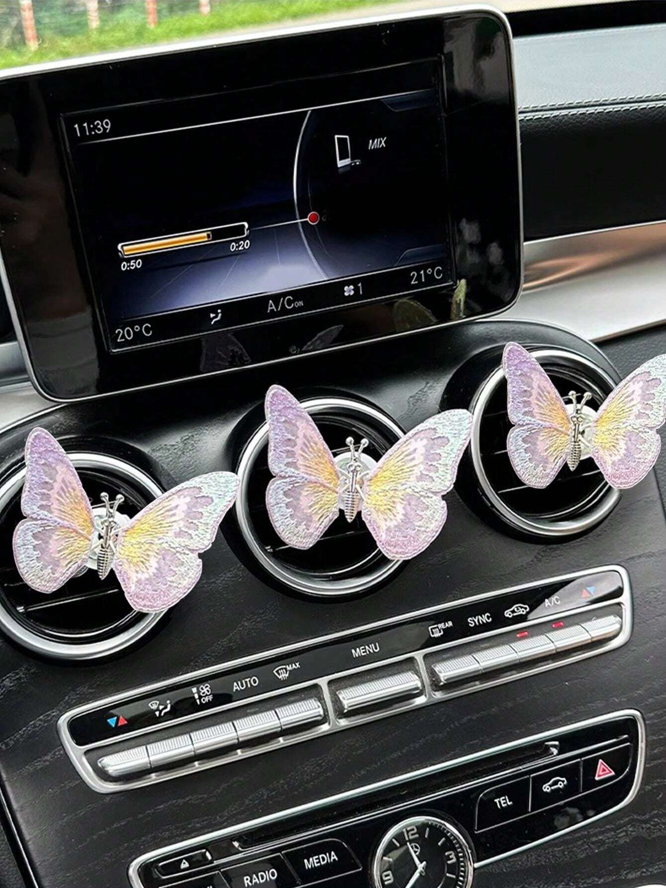 1pc Lavender Embroidered Butterfly Car Interior Decor, Moving Butterfly
