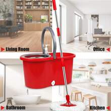 Spin Mop And Bucket With Wringer Set, 360° Swivel Mop And Bucket With Wringer Set And 3 Microfiber Mop Refills, 61'' Stainless Steel Extended Handle, For All Floor Types, Suitable For Home Cleaning - Đỏ - Xem 8