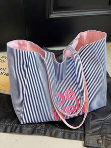 Giày Túi Vải Nữ Công Suất Lớn 2024 Mới Đa Năng Túi Đeo Vai Sinh Viên Đại Học Lớp Đi Lại Túi Tote - Màu xanh lam - Xem 2