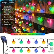 Super Dazzling Color Light Solar Energy Upgrade Project Crystal Bubble Ball Light String 39FT 60LED Is Suitable For Halloween Atmosphere Indoor And Outdoor Garden Wedding Decoration, Flower Home Courtyard Camping And Other Lighting Decoration