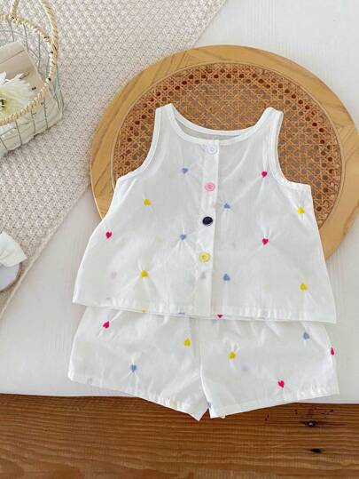 Summer Baby Girls Embroidered  Top And Floral Shorts Set
