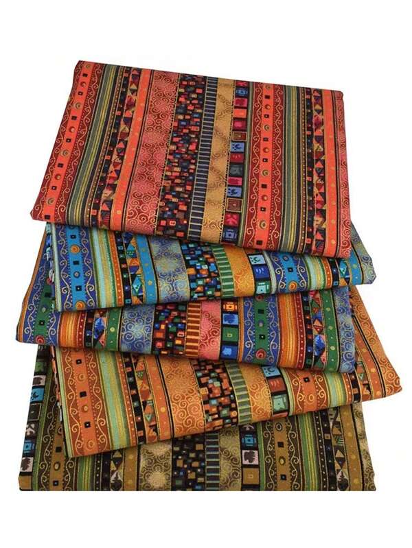 5 piezas de tela de lino con estampado de lámina multicolor, tela de lámina rayada DIY, material de costura para patchwork