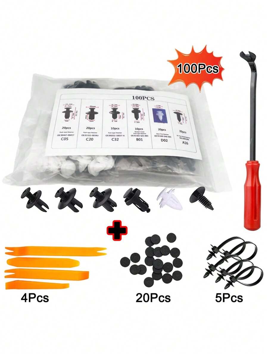 Car Plastic Retainer Clips Set  Push Pin Rivet Door Trim Panel Retainer Car Bumper Fasteners Clips Kit Auto Removal Tools
