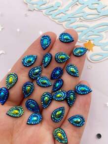 50颗黑色树脂迷你闪亮孔雀眼睛，7*12mm水滴形平底3D水钻婚礼贴纸，手工DIY剪贴簿手机壳装饰时尚配饰工艺品夏季、学校