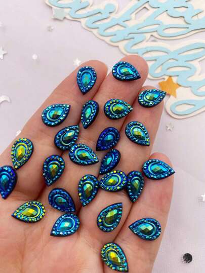 50 st. Ab svart harts mini glänsande påfågelögon 7*12 mm vattendroppe platt baksida 3d strass bröllopsdekaler handgjorda gör-det-själv scrapbooking telefonskal dekoration modeaccessoarer hantverk sommar, skola