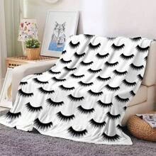 1 cái chăn lông cừu flannel in kỹ thuật số đơn giản cho cô gái da trắng với chất liệu dày dặn và cảm giác mềm mại thân thiện với da; Mẫu lông mày & lông mi đen, thích hợp để ngủ trưa tại văn phòng, du lịch, đi máy bay, cắm trại, sofa ở nhà; Chăn Đa Năng Tất Cả Các Mùa - MT011 - Xem 4