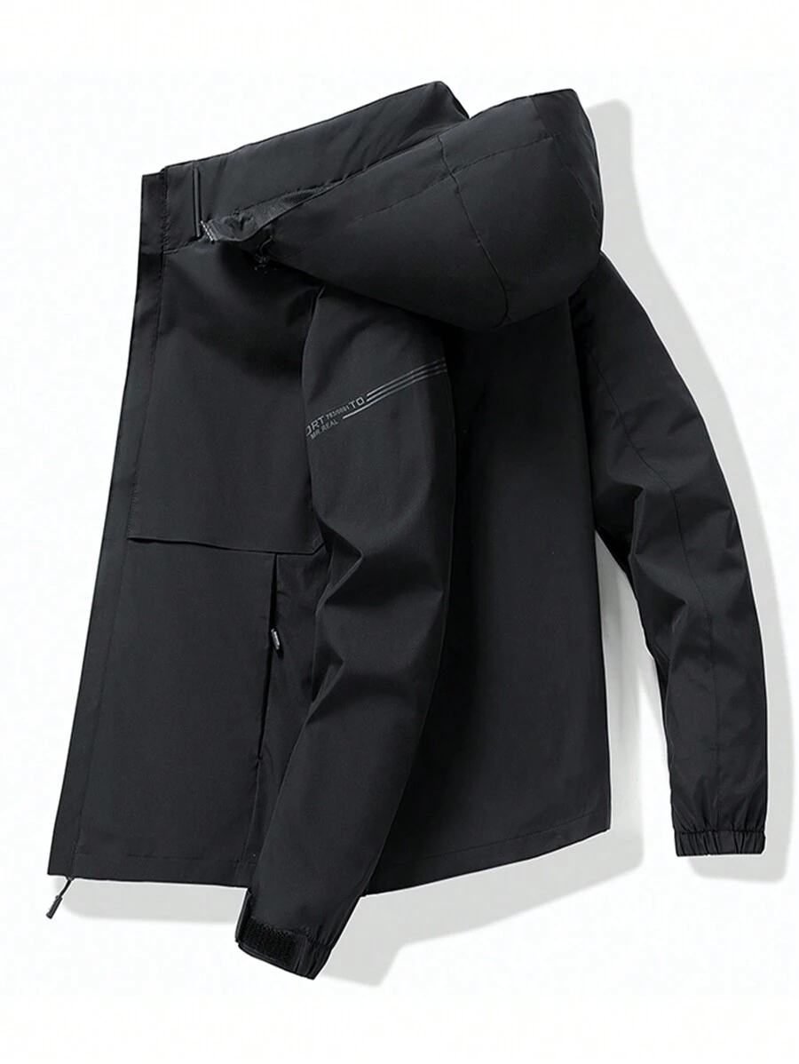 Men's Hooded Windbreaker Jacket, Water-Resistant Casual Outwear - Black - View 1